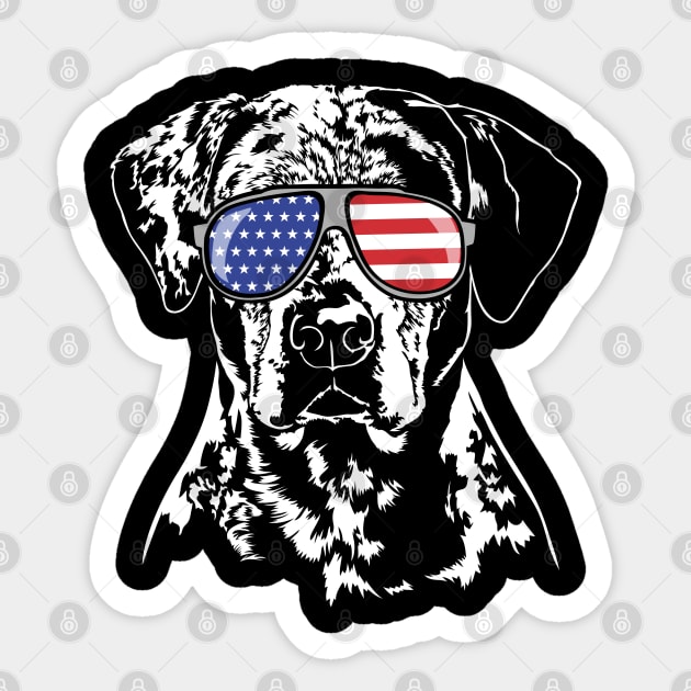 Patriotic Catahoula Leopard Dog with American Flag sunglasses Sticker by wilsigns